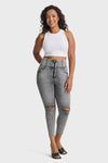 WR.UP® Snug Curvy Ripped Jeans - High Waisted - 7/8 Length - Grey Stonewash + Grey Stitching 5