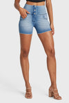 WR.UP® Snug Jeans - High Waisted - Shorts - Light Blue + Blue Stitching 3