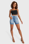 WR.UP® Snug Jeans - High Waisted - Shorts - Light Blue + Blue Stitching 4