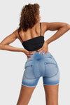 WR.UP® Snug Jeans - High Waisted - Shorts - Light Blue + Blue Stitching 5
