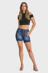 WR.UP® Snug Jeans - High Waisted - Shorts - Dark Blue + Blue Stitching 4