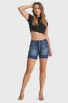 WR.UP® Snug Jeans - High Waisted - Shorts - Dark Blue + Blue Stitching 2