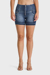 WR.UP® Snug Jeans - High Waisted - Shorts - Dark Blue + Blue Stitching 7