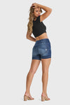 WR.UP® Snug Jeans - High Waisted - Shorts - Dark Blue + Blue Stitching 3