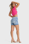 WR.UP® Snug Jeans - High Waisted - Shorts - Light Blue + Blue Stitching 6
