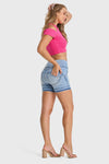 WR.UP® Snug Jeans - High Waisted - Shorts - Light Blue + Blue Stitching 2