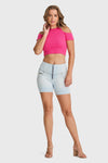 WR.UP® Snug Jeans - High Waisted - Shorts - Baby Blue + Yellow Stitching 4