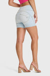 WR.UP® Snug Jeans - High Waisted - Shorts - Baby Blue + Yellow Stitching 1