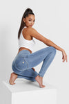 WR.UP® Denim - 3 Button High Waisted - Full Length - Light Blue + Yellow Stitching 4