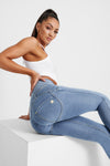 WR.UP® Denim - 3 Button High Waisted - Full Length - Light Blue + Yellow Stitching 6