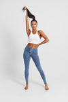 WR.UP® Denim - 3 Button High Waisted - Full Length - Light Blue + Yellow Stitching 5