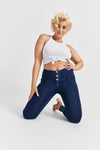 WR.UP® Denim - 3 Button High Waisted - Full Length - Dark Blue + Blue Stitching 7
