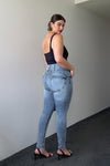 WR.UP® Snug Curvy Ripped Jeans - High Waisted - Full Length - Blue Stonewash + Yellow Stitching 2
