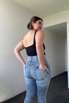 WR.UP® Snug Curvy Ripped Jeans - High Waisted - Full Length - Blue Stonewash + Yellow Stitching 5