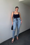 WR.UP® Snug Curvy Ripped Jeans - High Waisted - Full Length - Blue Stonewash + Yellow Stitching 6